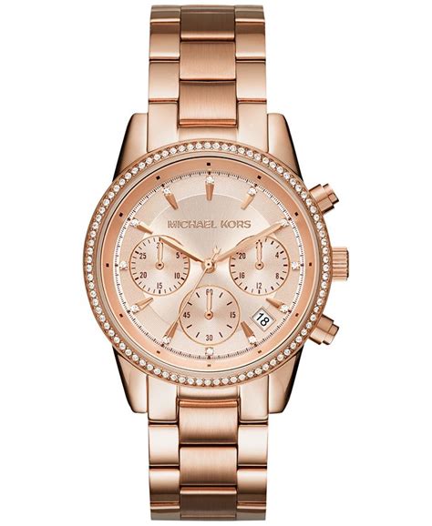 michael michael kors ritz crystal chronograph bracelet watch two tone|mk6357.